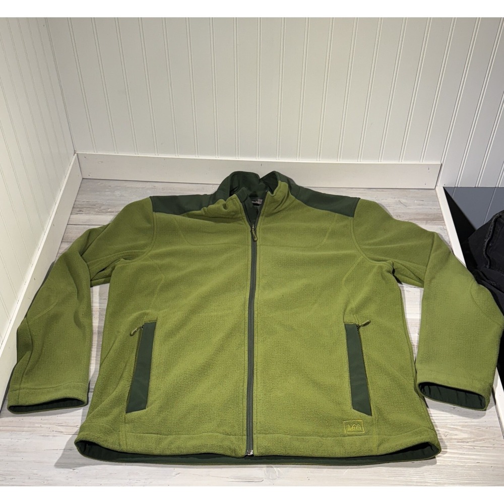REI Fleece Full Zip Men's Sz XL Green‎ Jacket 100% Polyester